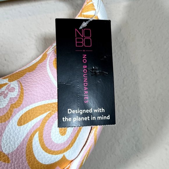 No Boundaries Half Moon Shoulder Bag Purse Retro Floral 90s Pink Orange NWT - Picture 4 of 9